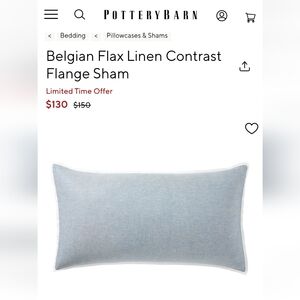 NEW POTTERY BARN | $150 Set of 2 Belgian Flax Linen Chambray King Shams